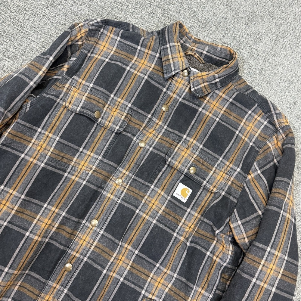 Carhartt Heavy Flannel Sherpa Lined Jacket‎ Shacket Mens Large Plaid Snap Up